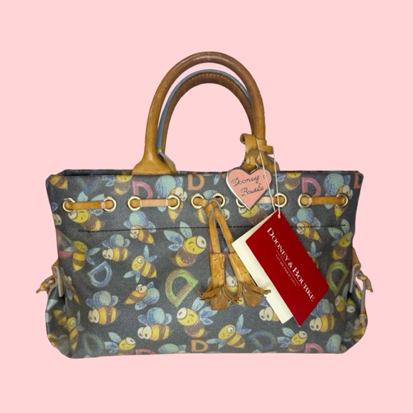 Vintage Dooney & Bourke Bumblebee Satchel Bag NWT Leather Heart Charm Tassel - Picture 1 of 14